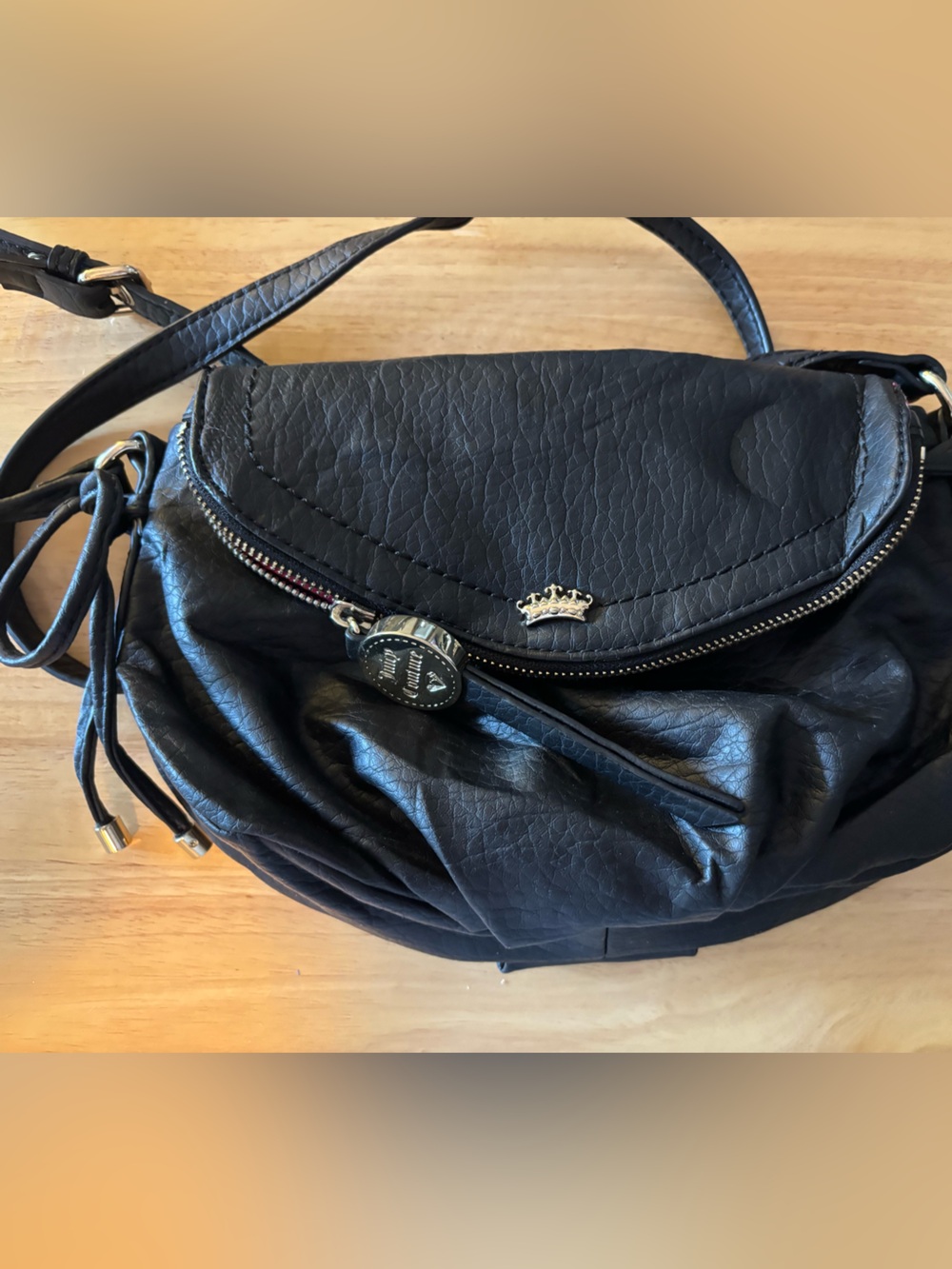 Juicy Couture Y2K Vintage Black Crown-Accent Crossbody Bag